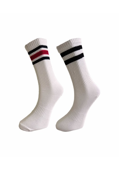 Silk Step 5'li Paket Erkek Spor Çorabı Beyaz Zemin Üzerine, 5 Farklı Çember Detaylı Beyaz