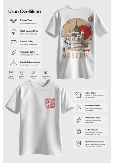 Spoyi Moscow Heritage Tasarımlı %100 Pamuk Yarım Oversize Beyaz T-mhirt