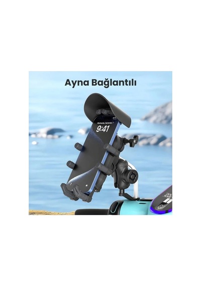 Ers Ayna Bağlantılı Güneş Ve Yağmur Korumalı 360 Derece Ayarlanabilir Motosiklet Telefon Tutucu Çok Renkli