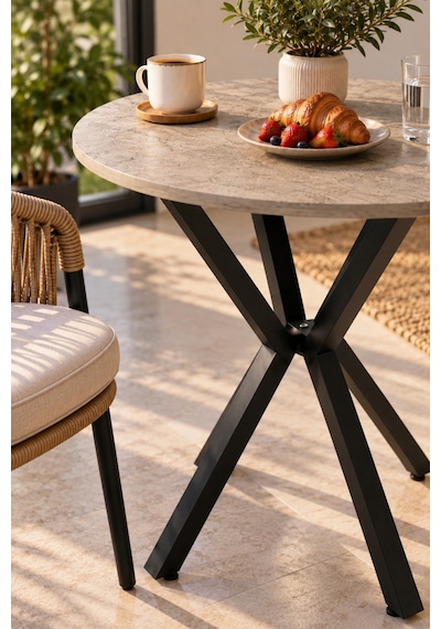 Sulorahome Yuvarlak Mutfak Masası 70 Cm Çap Metal Ayaklı Modern Tasarım Vizon - Traverten Sulorahome Yuvarlak Mutfak Masası 70 Cm Çap Metal Ayaklı Modern Tasarım Vizon - Traverten