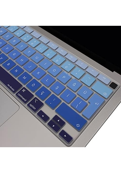 Türkçe Q Klavye Koruyucu Macbook Air A1932 A2179 A2337 M1 Uyumlu Uk Iso Ters L Enter Ultra İnce Silikon Keyboard Cover Lacivert Mavi
