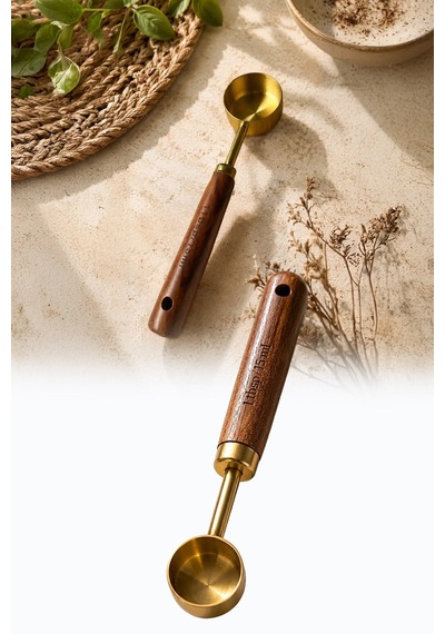 15 Ml Ahşap Saplı Gold Kahve Ölçü Kaşığı Paslanmaz Çelik Kahve Çay Mama Ölçme Kaşığı Altın
