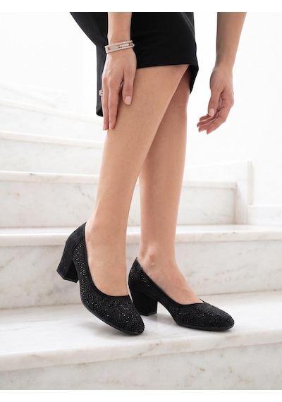Nesilshoes Nesil Shoes Özma 970 Siyah Topuklu Taşlı Kadın Ayakkabı