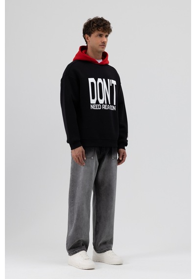 Vamos Çift Renk Baskılı Oversize Sweatshirt V70-92 Siyah