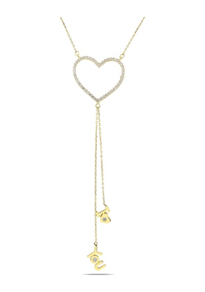 Kuyumcudukkani "ı Love You Yazı Sallantılı"kalp Figürlü Zincirli Kolye-37177-g-w Gold