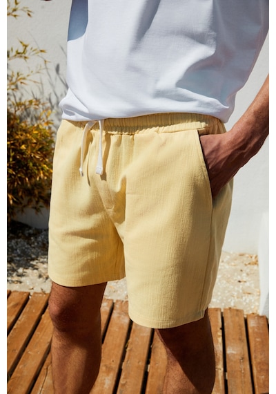 Grimelange LEYTON Erkek Relaxed Fit Çift Cepli Beli Lastikli Keten Karışımlı Dokuma Sarı Şort & Bermuda Grimelange LEYTON Erkek Relaxed Fit Çift Cepli Beli Lastikli Keten Karışımlı Dokuma Sarı Şort & Bermuda