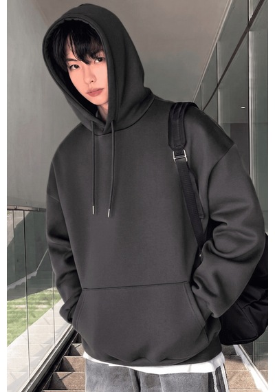 Genius Store Erkek Sweatshirt Kanguru Cepli İçi Polarlı 3 İplik Kapüşonlu Oversize Sweatshirt Kanguru-sweatshırt Füme