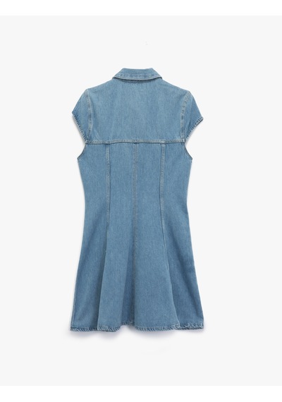 Koton Kısa Kollu Düğmeli Gömlek Yaka Mini Denim Elbise Açık İndigo 5sal80060md Açık İndigo