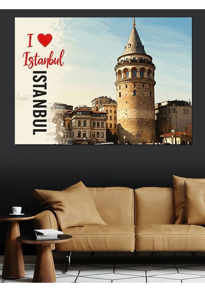 Galata Kulesi İstanbul Sevgisi Dekoratif Kanvas - Mdf Ahşap Tablo