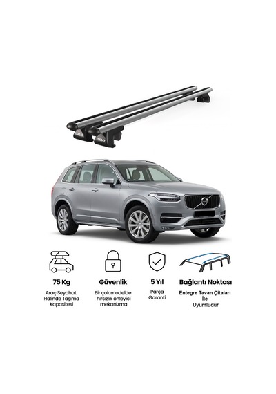 Venüs Volvo Xc90 2015 Ve Sonrası Uyumlu Gri Ara Atkı Port Bagaj Tavan Barı