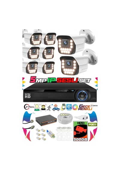 8 Kameralı Ip Set 500gb 9090 5mp Mikrofonlu Hd Gece Renkli Güvenlik Kamerası Sistemi -cepten İzle 8 Kameralı Ip Set 500gb 9090 5mp Mikrofonlu Hd Gece Renkli Güvenlik Kamerası Sistemi -cepten İzle