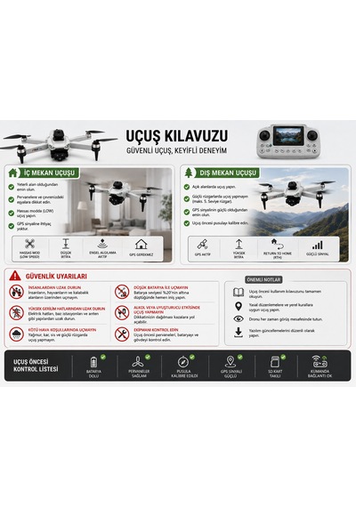 R08 Ekranlı Kumandalı Katlanabilir Drone Hd Çift Kameralı 4 Yönlü Engel Algılama 30 M Uçuş Yüksekliği Hafıza Kartı Destekliere2e