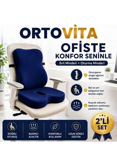 Yeni Nesil Visco Ortopedik Ergonomik Omurga Sağlığını Koruyan Mavi Oturma Minderi Ve Sırtlık 2