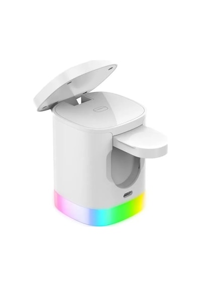 3in1 15w Apple iPhone   Uyumlu AirPods Watch Kablosuz Şarj Cihazı Rgb Işıklı T15
