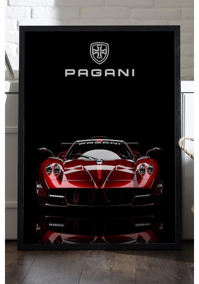 Pagani Huayra Siyah Ahşap Çerçeveli Poster, Dekoratif Araba Duvar Tablosu