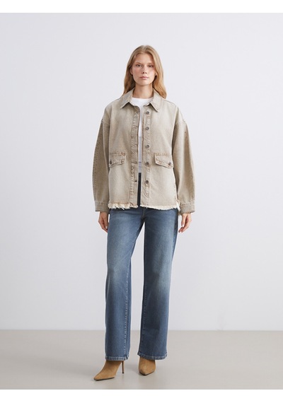 Lcw Vision Kahverengi Oversize Kadın Jean Gömlek Ceket
