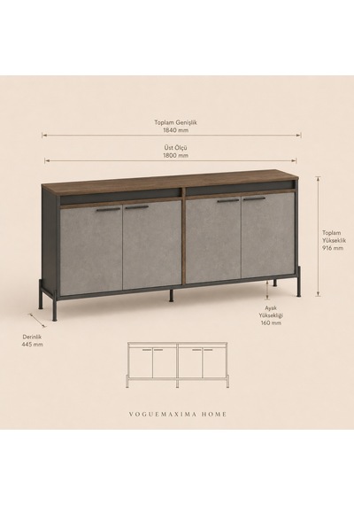 Voguemaxima Home Verona 4 Kapaklı Metal Ayaklı Konsol 184x44,5x91,6 Cm Kahve Beton Antrasit Antrasit - Mermer Voguemaxima Home Verona 4 Kapaklı Metal Ayaklı Konsol 184x44,5x91,6 Cm Kahve Beton Antrasit Antrasit - Mermer