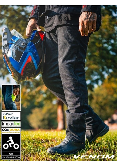 Venom Motosiklet Pantolon Black Korumalı Kevlar Likralı Kot Motorcu Pantolonu Siyah