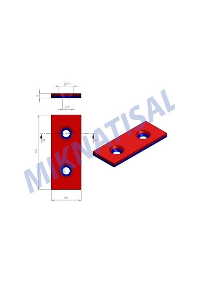 50X20X3Mm (10X5Mm) 2 Havşalı Güçlü Neodyum Mıknatıs 2 Adet