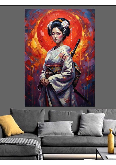 Japon Geyşa Sanat Eseri Dekoratif Kanvas - Mdf Ahşap Tablo