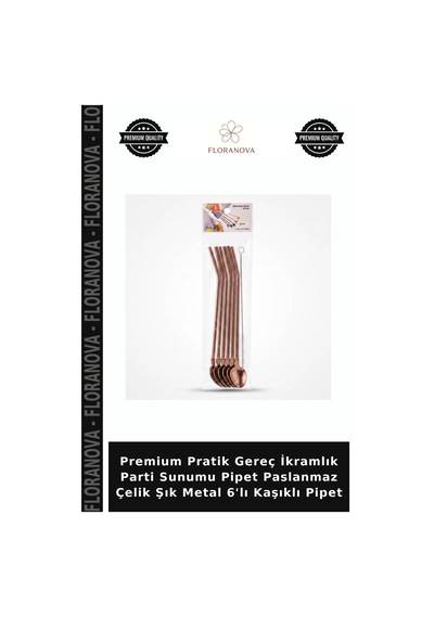 Premium Pratik Gereç İkramlık Parti Sunumu Pipet Paslanmaz Çelik Şık Metal 6'lı Kaşıklı Pipet Çok Renkli