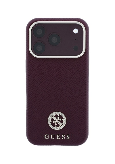 Apple iPhone Uyumlu 18 Pro Kılıf Guess Lisanslı M-safe Özellikli Pu Taşlı Metal 4g Ve Yazı Logolu Kapak Bordo