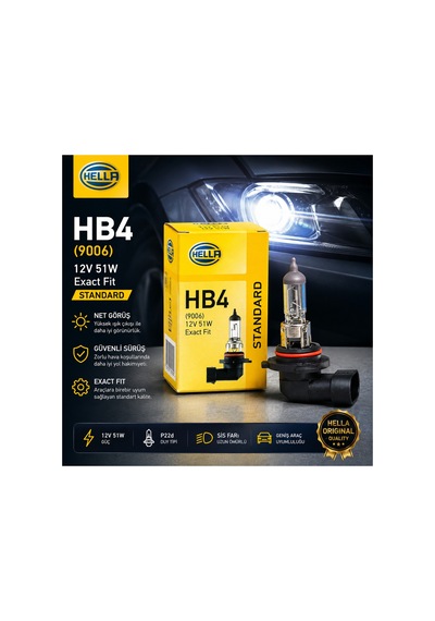 Hb4 9006 12v 51w Halojen Sis Farı Ampulü Güçlü Aydınlatma  Tekli
