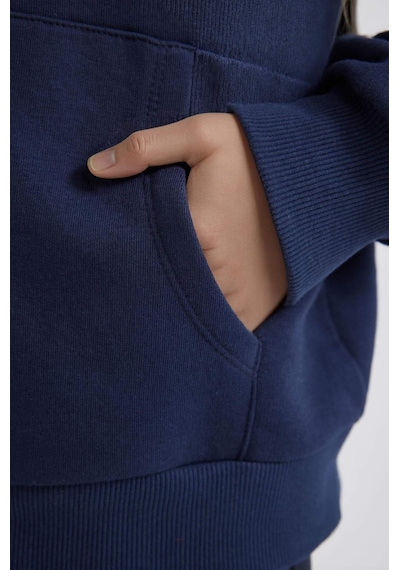 Defacto Relax Fit Kapüşonlu Basic Düz Kalın Fermuarlı Sweatshirt C1809ax25aunv251 Lacivert