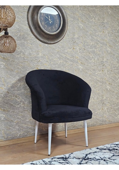 Zafir Tekli Teddy Beyaz Boyalı Sivriltme Ayak Çay Seti Koltuk Tekli Berjer , Balkon, Salon, Ofis Siyah