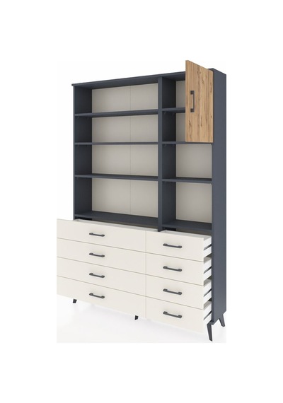 Arges Dolap 8 Raflı 8 Çekmeceli Tek Kapaklı 132x30x195 Antra... Antrasit