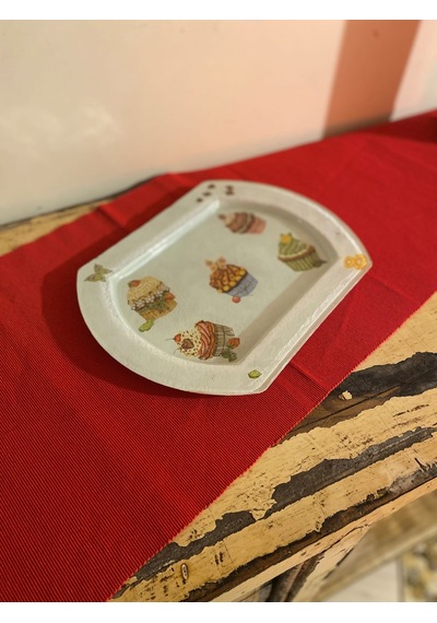Özel El Yapımı Cupcake Temalı Beyaz Cam Servis Tabak 30 X 23 CM