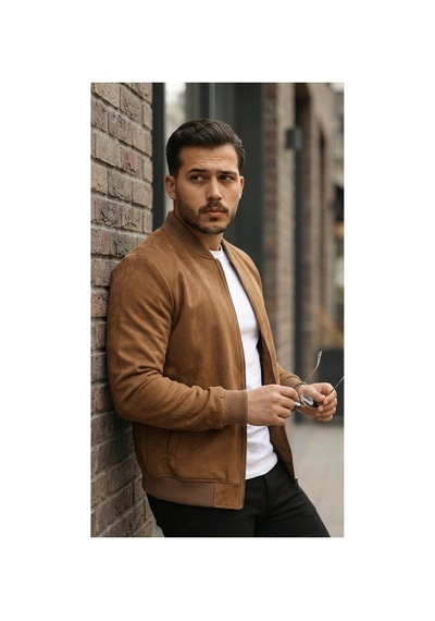 Butik İstanbul Erkek Önden Fermuarlı Içi Astarlı Süet Ceket Kahverengi
