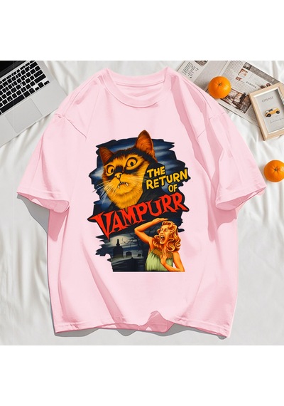 Startmore Y2k Vintage Tişört Tee Büyük Bir Kedi Ve Dişleri Baskıla Pembe