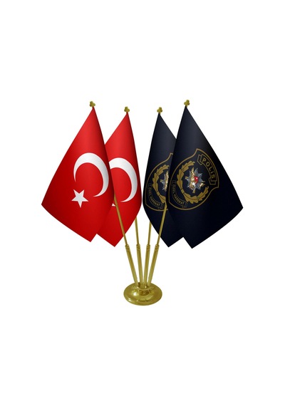 Masa Üstü Pöh Polis Özel Harekat Bayrağı Türk Bayrağı Dörtlü Piri