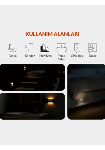 Çift Yönlü Şarjlı Taşınabilir Sensörlü Mini Aplik