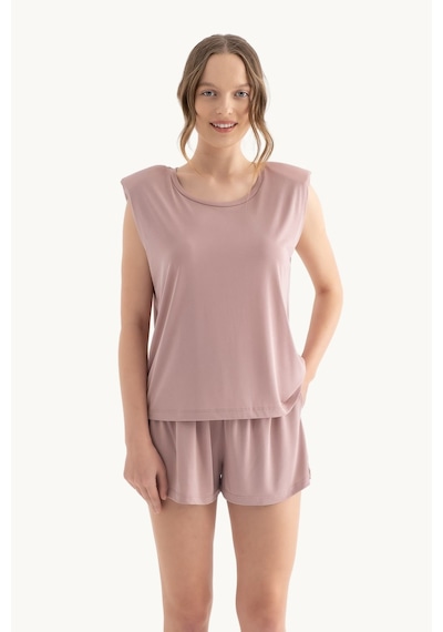 Hiccup Yuvarlak Yakalı Ham Kenar Kolsuz Tank Top Pembe