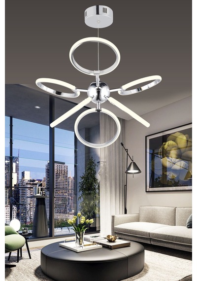 Ld 072 Model Krom 3 Renkli Salon Ve Oturma Odası İçin İdeal Alüminyum Avize, 65x70 Krom
