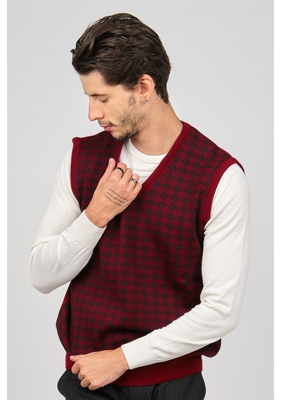 Pave Erkek Desenli Yünlü Süveter 4539011 Bordo-Bordo