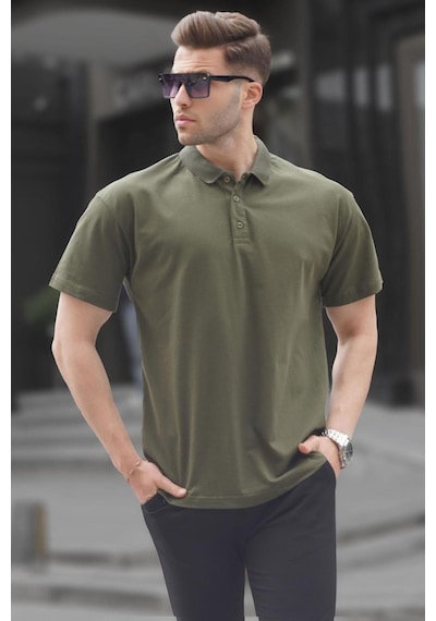 Madmext Haki Yeşili Polo Yaka Basic Erkek Tişört 6126-haki Yeşili Haki Yeşili