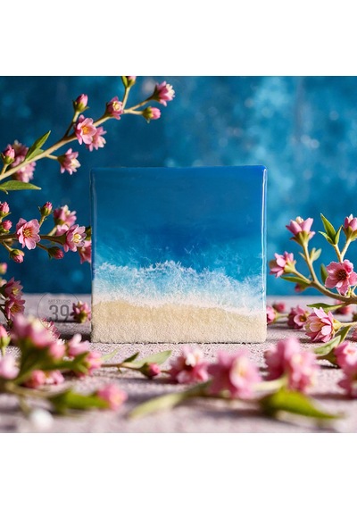 Maldivler İlhamlı Epoksi Okyanus Tablosu, El Yapımı Reçine Deniz Sanatı, Modern Duvar Dekoru, 25x25 Cm & 30x30 Cm 1 Adet