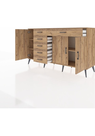 Kronos Konsol 3 Raflı 6 Çekmeceli 3 Kapaklı 176x59x99 Çam-çam Çam-çam