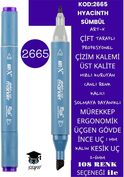Çift Taraflı Profesyonel Çizim Kalemi Kalıcı Mürekkep Üçgen Gövde İnce Uç 1 Mm Kesik Uç 2-6mm Sketch 2665-mor Ton Hyacinth