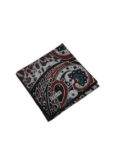 Mim Eşarp Emilya Fres Krep Leopar Desenli Eşarp 90x90 Cm Gri - Kırmızı