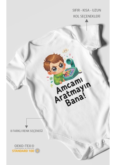 Morivokids Amcamı Aratmayın Bana Kısa Kollu Bebek Body %100 Pamuk Beyaz