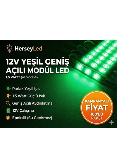 100 Adet Yeşil Mercekli Modül Led 5054 Yeşil