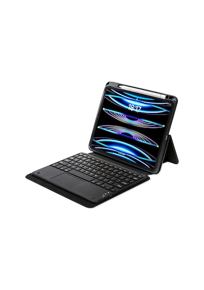 Apple Uyumlu iPad Pro 11 2025 M5 Mkst Border Keyboard Bluetooh Bağlantılı Standlı Klavyeli Tablet Kılıfı - Siyah Klavyeli Kılıf