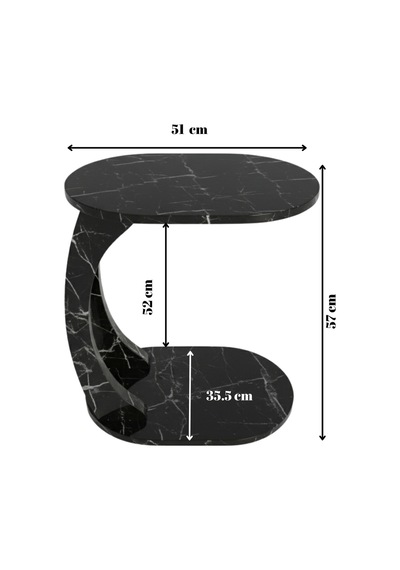 Oval Siyah Mermer C Sehpa Modern,tekerlekli Yan Sehpa Salon, Ofis, Yatak Odası Siyah