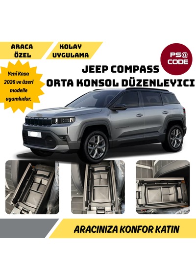 Yeni Kasa Jeep Compass 2025 Ve Üzeri Orta Konsol Kolçak, Saklama Kutusu, Kolçak Düzenleyici