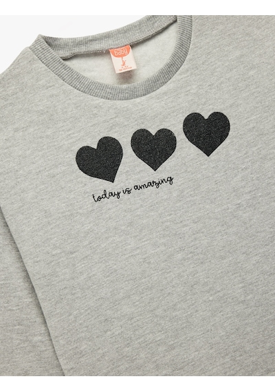 Koton Kalp Baskılı Uzun Kollu Bisiklet Yaka Pamuklu Sweatshirt Gri 6wmg10105ak Gri