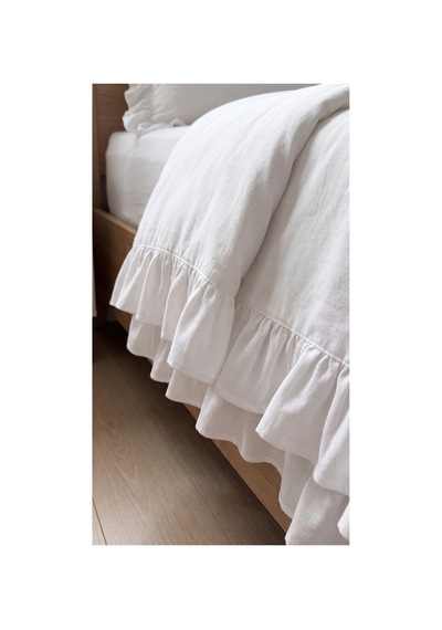 %100 Pamuk Fırfırlı Nevresim Takımı Lastikli Çarşaflı Tek Kişilik 160x200 Cm Beyaz - 904800252 Beyaz